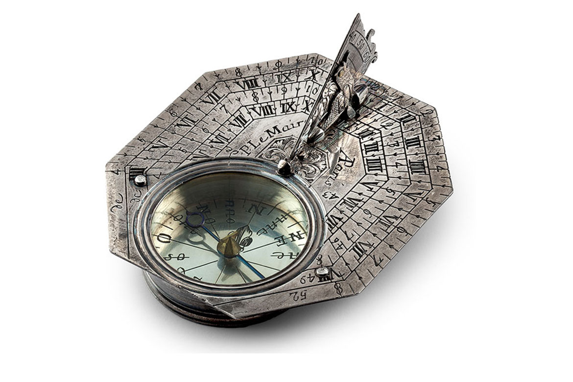 便携日晷皮埃尔•拉迈赫，巴黎，18世纪早期，来自国际钟表博物馆，瑞士拉绍德封，是瑞士高级钟表基金会“征服时间”展览的一部分